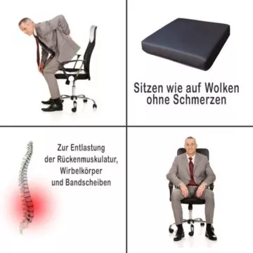  Elviros Sitzkissen Orthopädisch aus Memory-Schaum (2  Härtegrade), Ergonomisches Sitzkissen für Bürostuhl Höhe Verstellbar, Sitzkissen  Stuhl Anti Hämorrhoiden, Steißbeinkissen, Grau